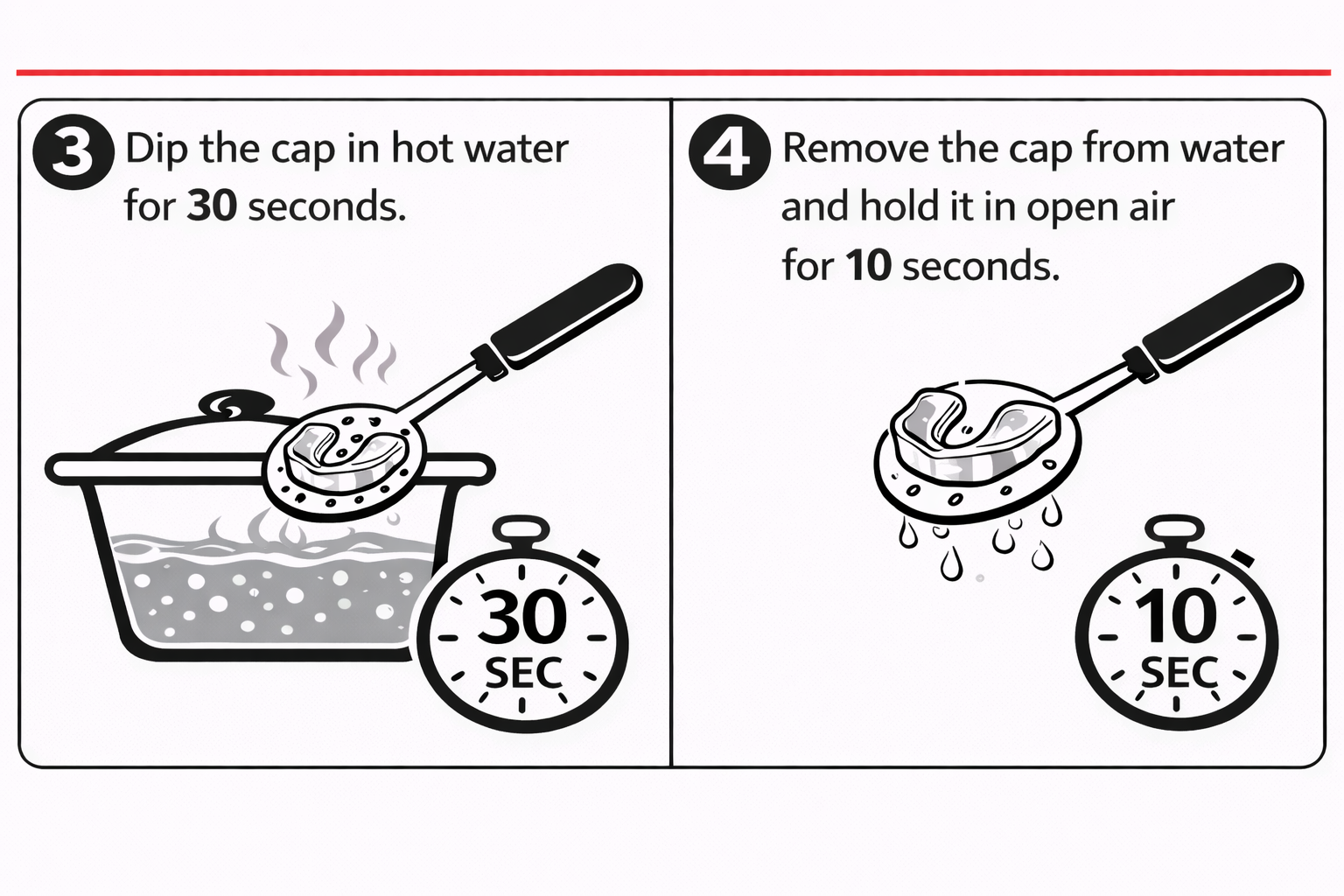 Опустіть капу в гарячу воду та потримайте в повітрі