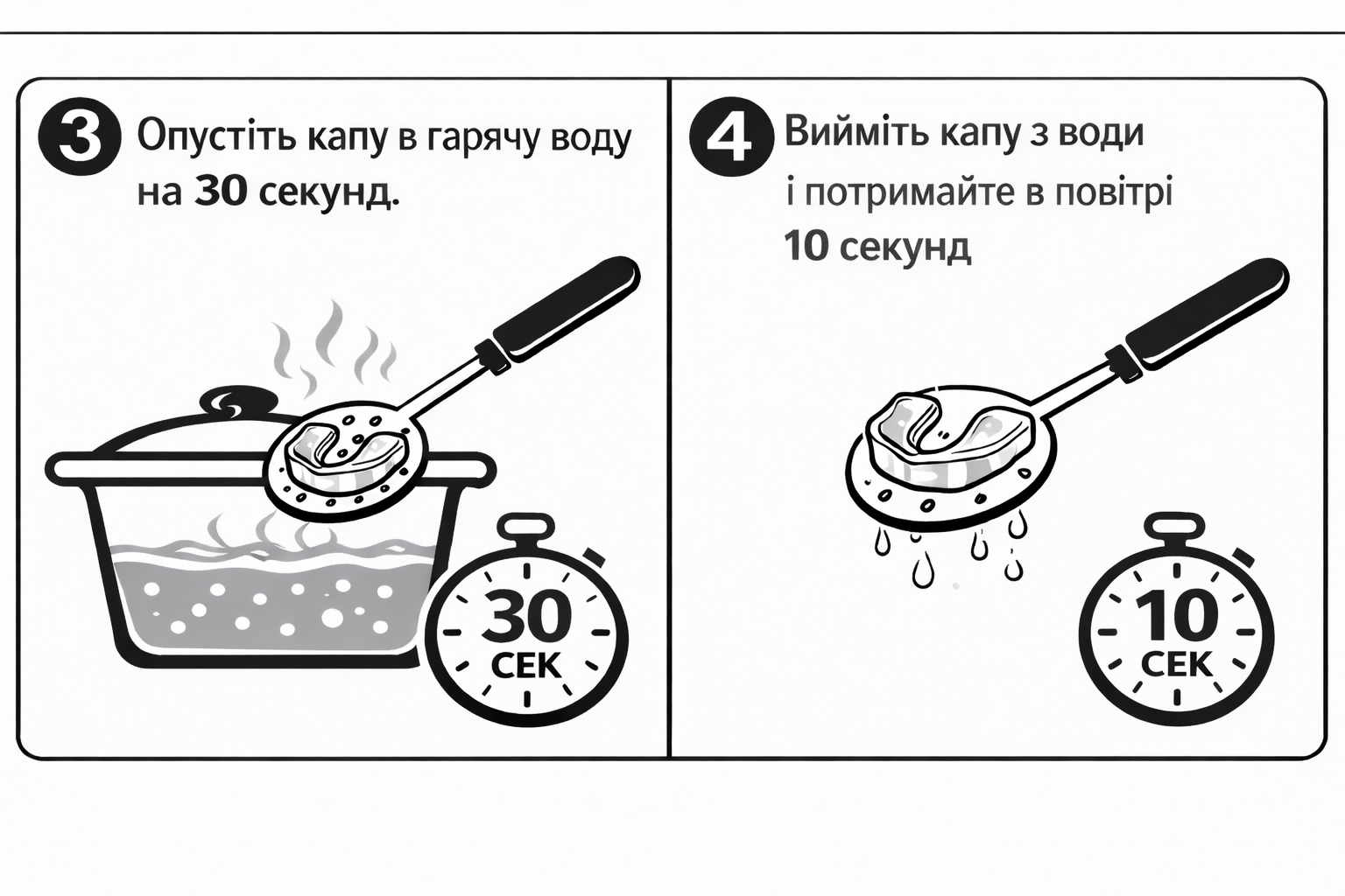 Опустіть капу в гарячу воду та потримайте в повітрі