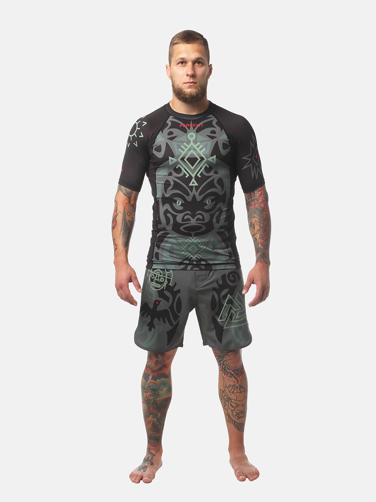 Peresvit Maori Short Sleeve Rashguard Black Military Green, Photo No. 4